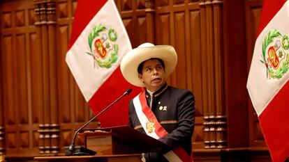 Pedro Castillo, durante un discurso ante el Congreso.