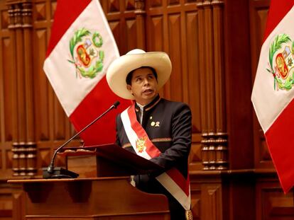 Pedro Castillo, durante un discurso ante el Congreso.