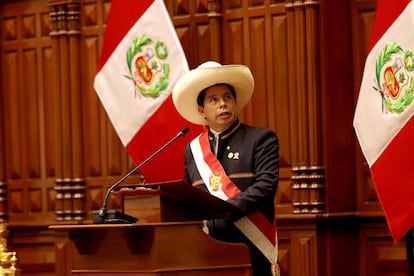Pedro Castillo durante su discurso ante el Congreso.