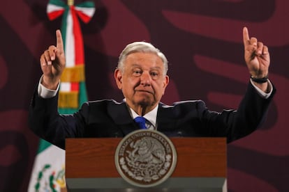 Andrés Manuel López Obrador habla durante la conferencia mañanera en Palacio Nacional, el 12 de agosto de 2024. 