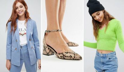 Distintas tendencias que se pueden ver en la tienda de Asos, como los trajes de pana o el estampado animal.