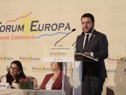 El vicepresidente Pere Aragonès, durante la conferencia en el Forum Europa.