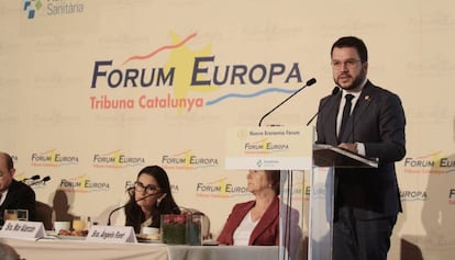 El vicepresidente Pere Aragonès, durante la conferencia en el Forum Europa.
