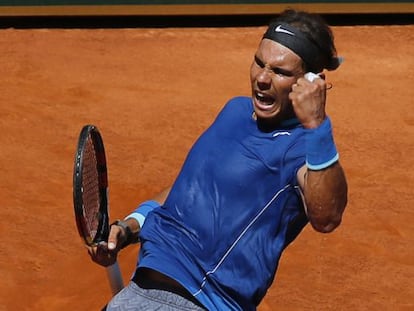 Nadal celebra un punto ganador ante Berdych.