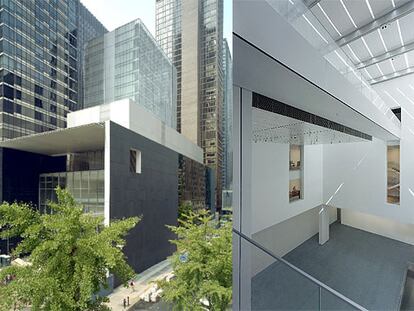 El nuevo edificio del Museo de Arte Moderno de Nueva York, obra de Yoshio Taniguchi (izquierda). Atrio de la ampliación (derecha).