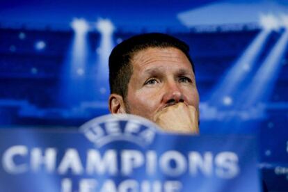 Simeone durante la rueda de prensa previa al Atlético-Juventus. 