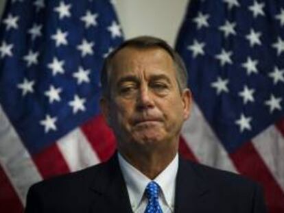 El presidente de la Cámara de Representantes, el republicano John Boehner, comparece durante una rueda de prensa ofrecida en el Capitolio, en Washington (Estados Unidos).
