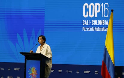 La ministra de Ambiente de Colombia, Susana Muhamad, en la inauguración de la COP16 en Cali, el domingo.