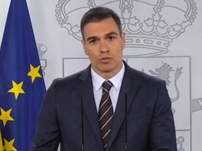El presidente del Gobierno, Pedro Sánchez, hoy, en su comparecencia semanal en Moncloa.
 
