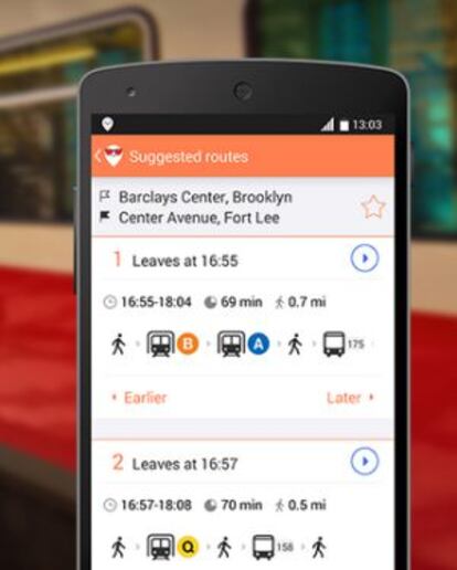 La aplicación Moovit en un móvil Android.