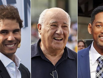 El tenista Rafa Nadal, el empresario Amancio Ortega y el actor Will Smith.