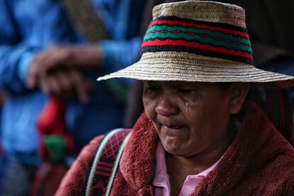 Una mujer durante el funeral del líder indígena Wilson Bomba