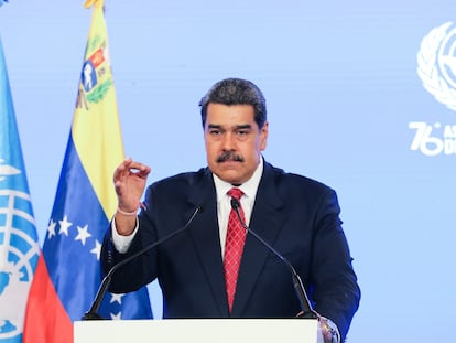 Nicolas Maduro mientras interviene virtualmente ante la Asamblea General de Naciones Unidas.