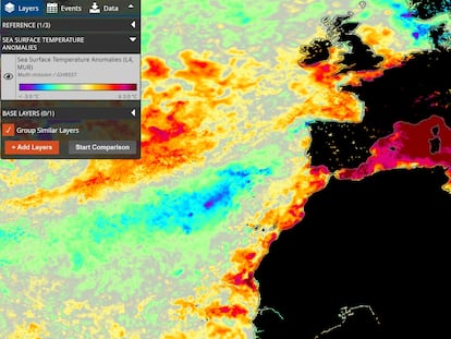 Anomalías de temperatura en el Mediterráneo, el domingo.