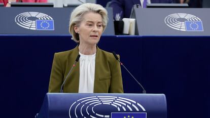 La presidenta de la Comisión Europea, Ursula von der Leyen, durante el último plenario en Estrasburgo.