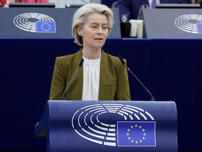 La presidenta de la Comisión Europea, Ursula von der Leyen, durante el último plenario en Estrasburgo.