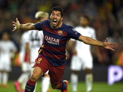 Suárez celebra el gol de la victòria contra el Leverkusen.