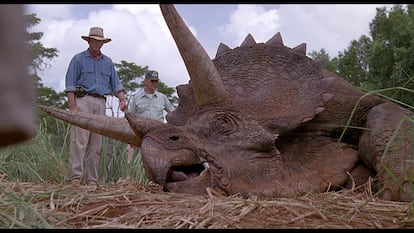 Sam Neill en una imagen de 'Parque Jurásico'.