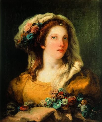 Retrato de joven con pañuelo y flores en la cabeza, c. 1768