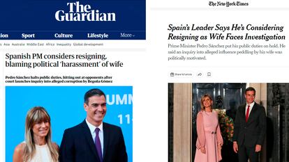 Desde la izquierda, noticias publicadas en su versión digital en The Guardian y The New York Times.