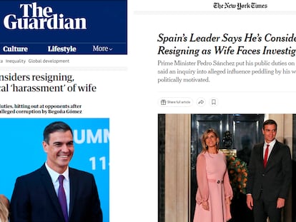 Desde la izquierda, noticias publicadas en su versión digital en The Guardian y The New York Times.