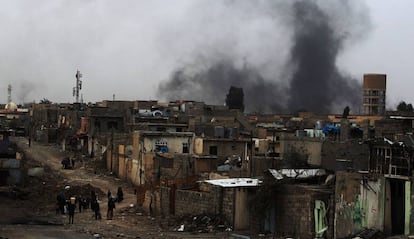 Imagen de la situación de Mosul desde el barrio de Nablus, este domingo.