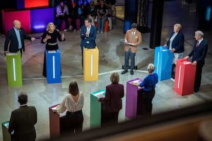 Los líderes de los principales partidos durante un debate electoral en la televisión pública noruega, el pasado martes en Oslo.
