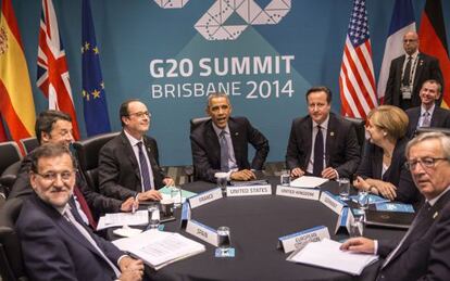 Rajoy, al costat de Renzi, Hollande, Obama, Cameron, Merkel i Juncker.