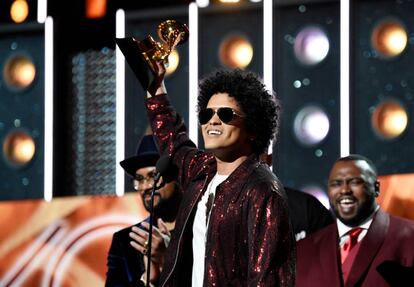 Bruno Mars durante la 60tª edición de los premios Grammy en el Madison Square Gardenen enero de 2018 en Nueva York.