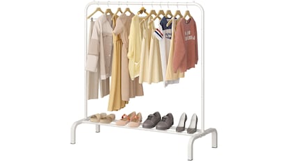 Vista del burro para colgar la ropa Jiuyotree.