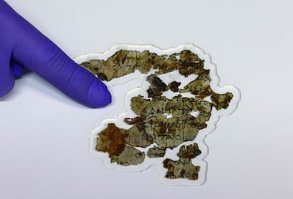Fragmentos de los rollos del mar Muerto mostrados ayer en Jerusalén por la Autoridad de Antigüedades de Israel.