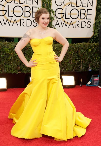 La realizadora y actriz Lena Dunham, con vestido de Zac Posen, está nominada a mejor actriz de comedia en series, y 'Girls', que dirige y escribe, a mejor serie cómica. El año pasado ya se llevó ambos galardones.