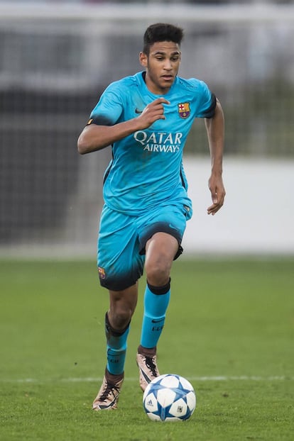 Jordi Mbolula, en el partido ante el Lerverkusen.