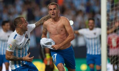 Duda celebra el gol del triunfo del Málaga.