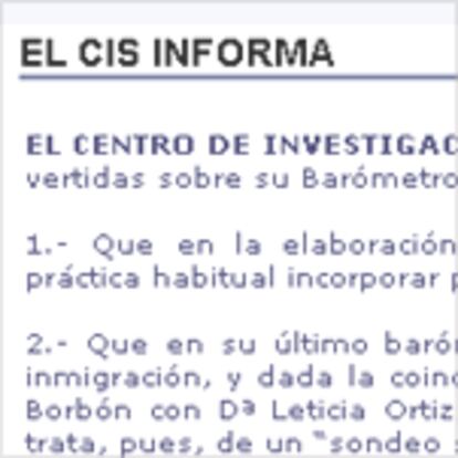 El CIS ha publicado una nota informativa en su página web (http://www.cis.es)