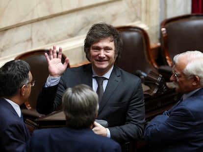 Javier Milei, presidente electo de Argentina, este miércoles en el Congreso argentino.