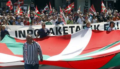 Cabeza de la manifestación celebrada ayer en Bilbao. 