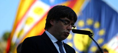 Carles Puigdemont en el Fossar de la Pedrera, en Barcelona.