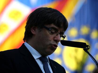 Carles Puigdemont en el Fossar de la Pedrera, en Barcelona.