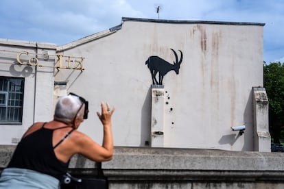 Una mujer fotografía el mural que muestra una cabra, el pasado 5 de agosto en el municipio de Richmond, Inglaterra. 