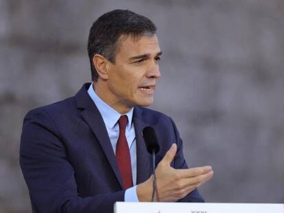 El presidente del Gobierno, Pedro Sánchez en rueda de prensa ofrecida junto al primer ministro portugués, António Costa, tras la XXXI Cumbre Ibérica.
