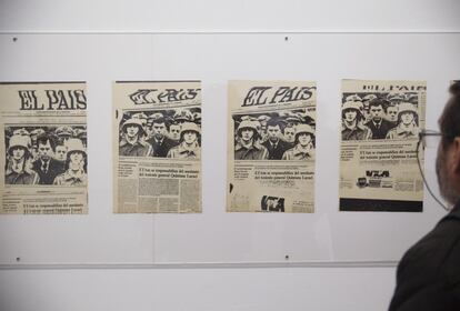 Gramática histórica, (1998). Fotocopias portada diario El País en la exposición Agustín Parejo School, en el CAAC.
