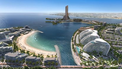 Imagen digital creada por el estudio Zaha Hadid del complejo Oystra, en la isla de Al Marjan (Emiratos Árabes Unidos).
