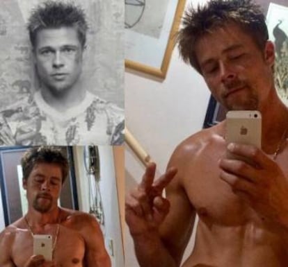 Montaje donde el doble de Brad Pitt muestra su parecido con el actor.