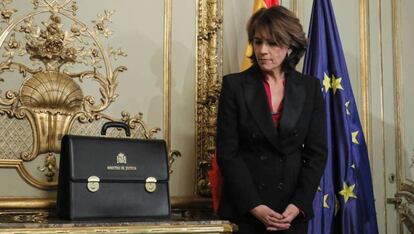 Dolores Delgado durante el acto de traspaso de la cartera de Justicia.