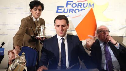  Albert Rivera, este jueves en la tribuna F&oacute;rum Europa. 