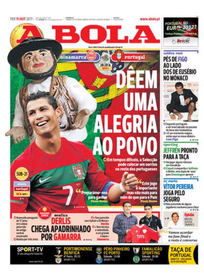 Portada del periódico portugués 'A Bola'.