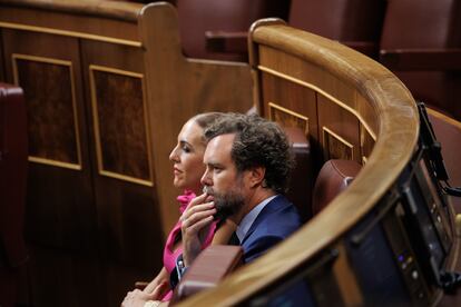 El portavoz del Grupo Parlamentario de Vox, Iván Espinosa de los Monteros, durante una sesión plenaria, en el Congreso de los Diputados, el pasado jueves.