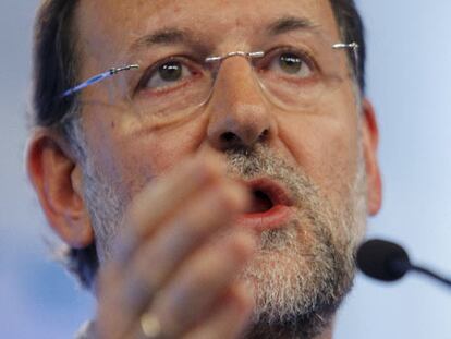 El líder del PP, Mariano Rajoy, durante su comparecencia ayer.