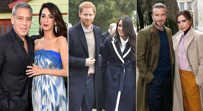 De izquierda a derecha, George y Amal Clooney, Enrique de Inglaterra y Meghan Markle y David y Victoria Beckham.